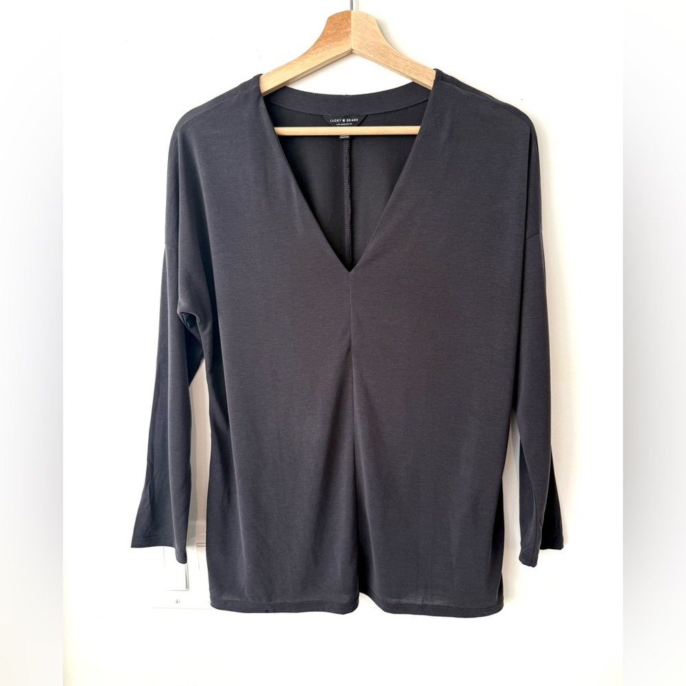 Lucky Brand Charcoal V-Neck Long Sleeve Top